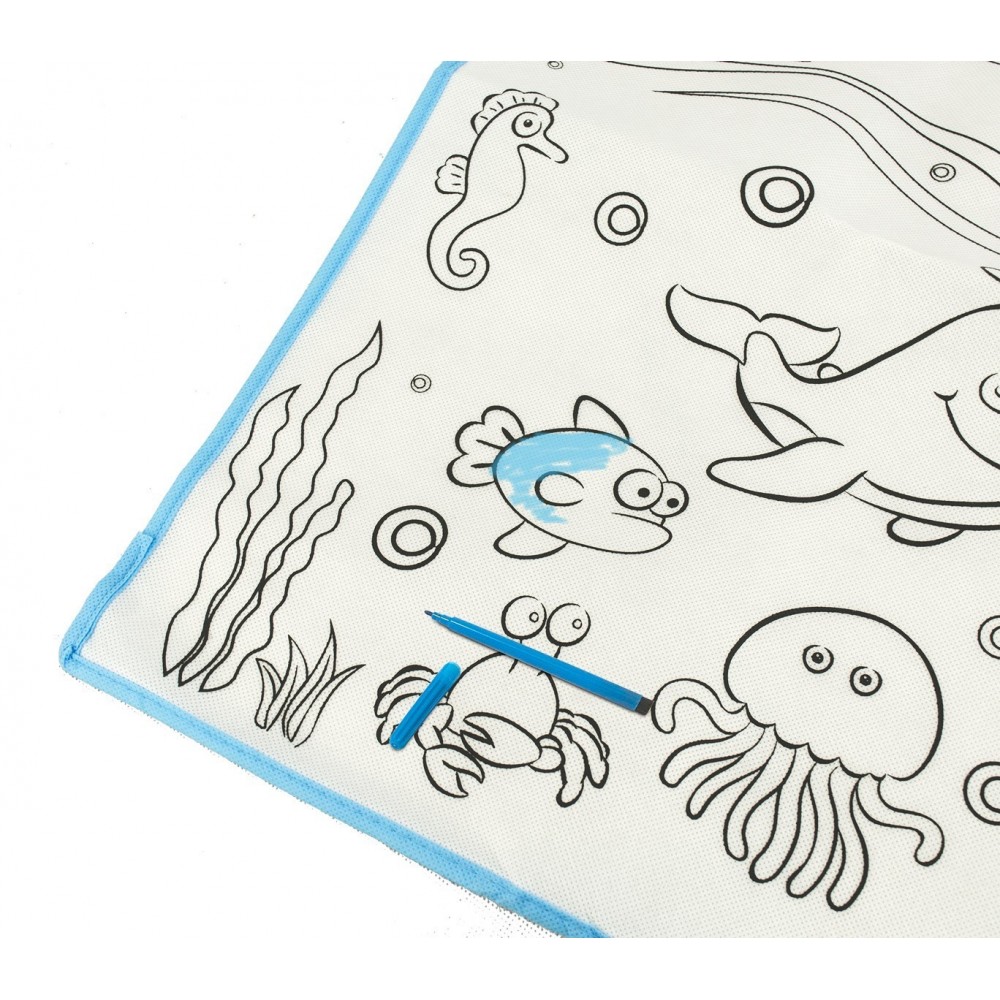 121767 Tapis magique L'OCÉAN lavable 50 x 50 cm pour colorier avec 12 feutres