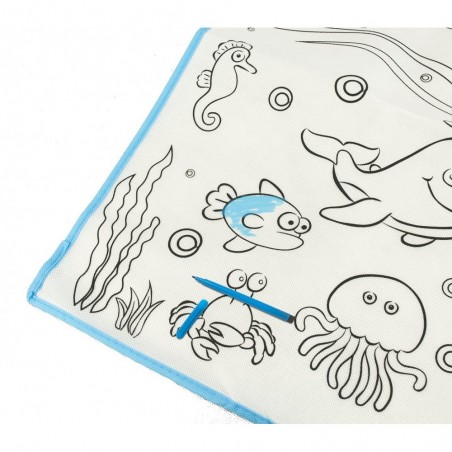 121767 Tapis magique L'OCÉAN lavable 50 x 50 cm pour colorier avec 12 feutres