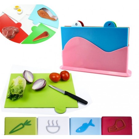 Kit 4 planches à découper - ensemble de cuisine - pvc avec support