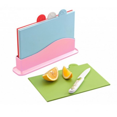 Kit 4 planches à découper - ensemble de cuisine - pvc avec support