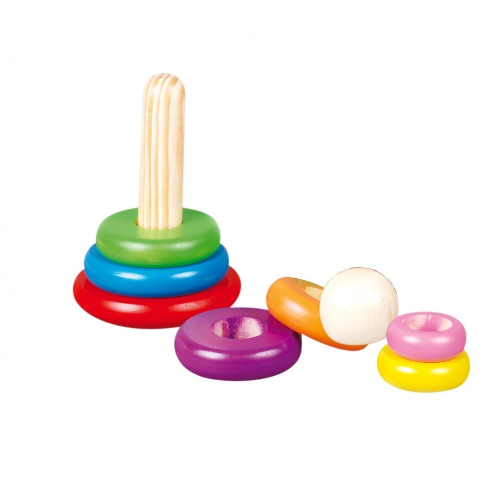 401667 Pyramide d'anneaux en bois multicolore PUZZLE 8 éléments + 18 mois