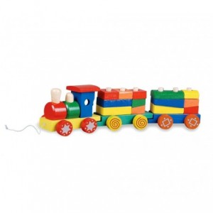 401506 Train à tirer en bois multicolore cubes en bois à empiler et à encastrer