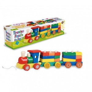401506 Train à tirer en bois multicolore cubes en bois à empiler et à encastrer 2
