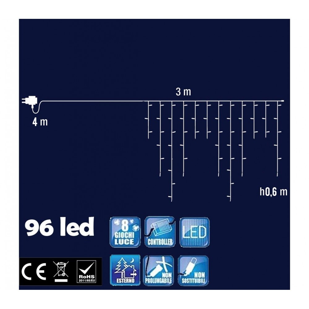 561076 Rideau lumineux de Noël 300 led 3 x 1 m lumière chaude 8 effets