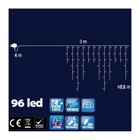 561076 Rideau lumineux de Noël 300 led 3 x 1 m lumière chaude 8 effets