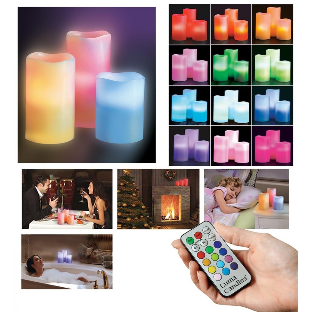 Kit de 3 bougies de lumière artificielle et parfumée avec télécommande