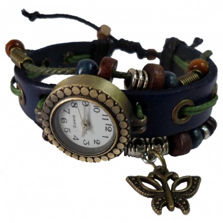 Montre analogique vintage avec papillon à la mode forme ronde