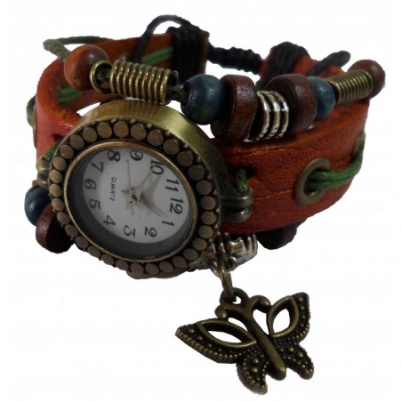 Montre analogique vintage avec papillon à la mode forme ronde