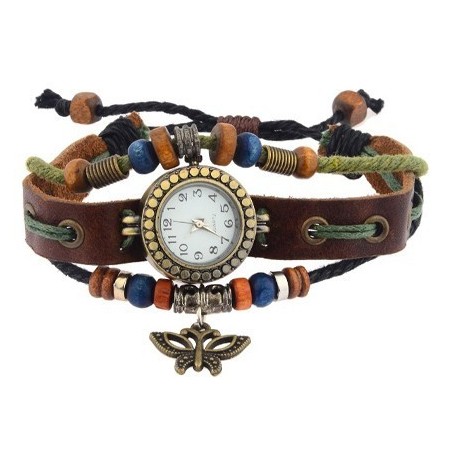 Montre analogique vintage avec papillon à la mode forme ronde