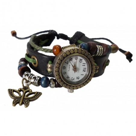 Montre analogique vintage avec papillon à la mode forme ronde