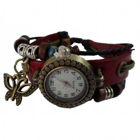 Montre analogique vintage avec papillon à la mode forme ronde