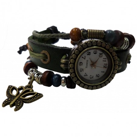 Montre analogique vintage avec papillon à la mode forme ronde