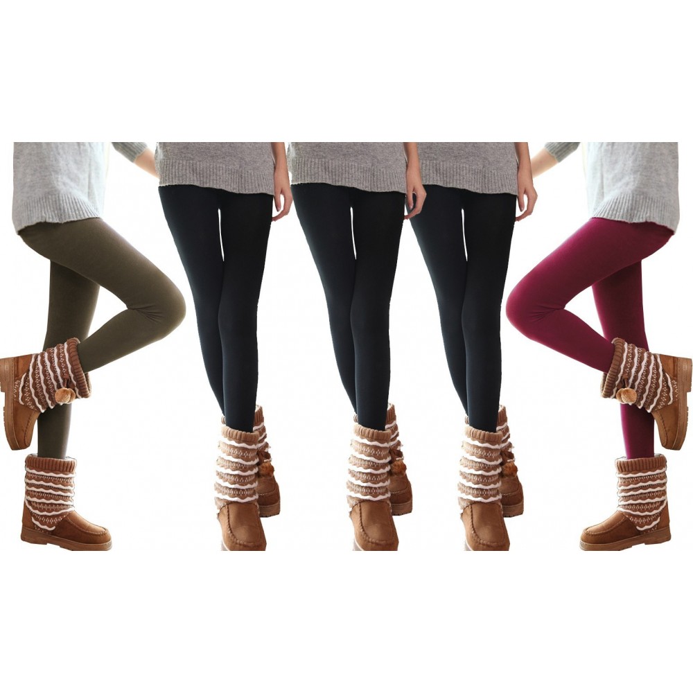 Pack de 5 leggings effet thermique - doublure collants leggings stretch hivers