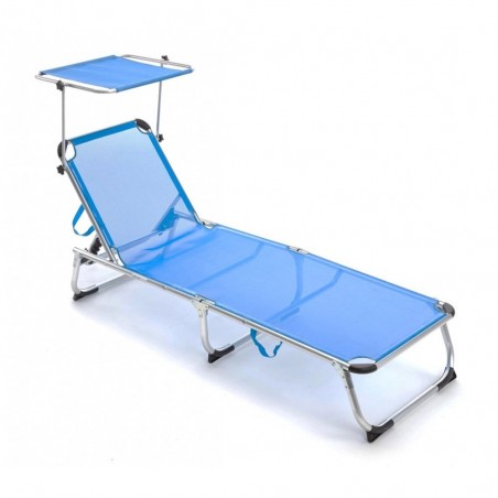 Chaise longue en aluminium Q.BO avec parasol modèle SAPRI en textilène