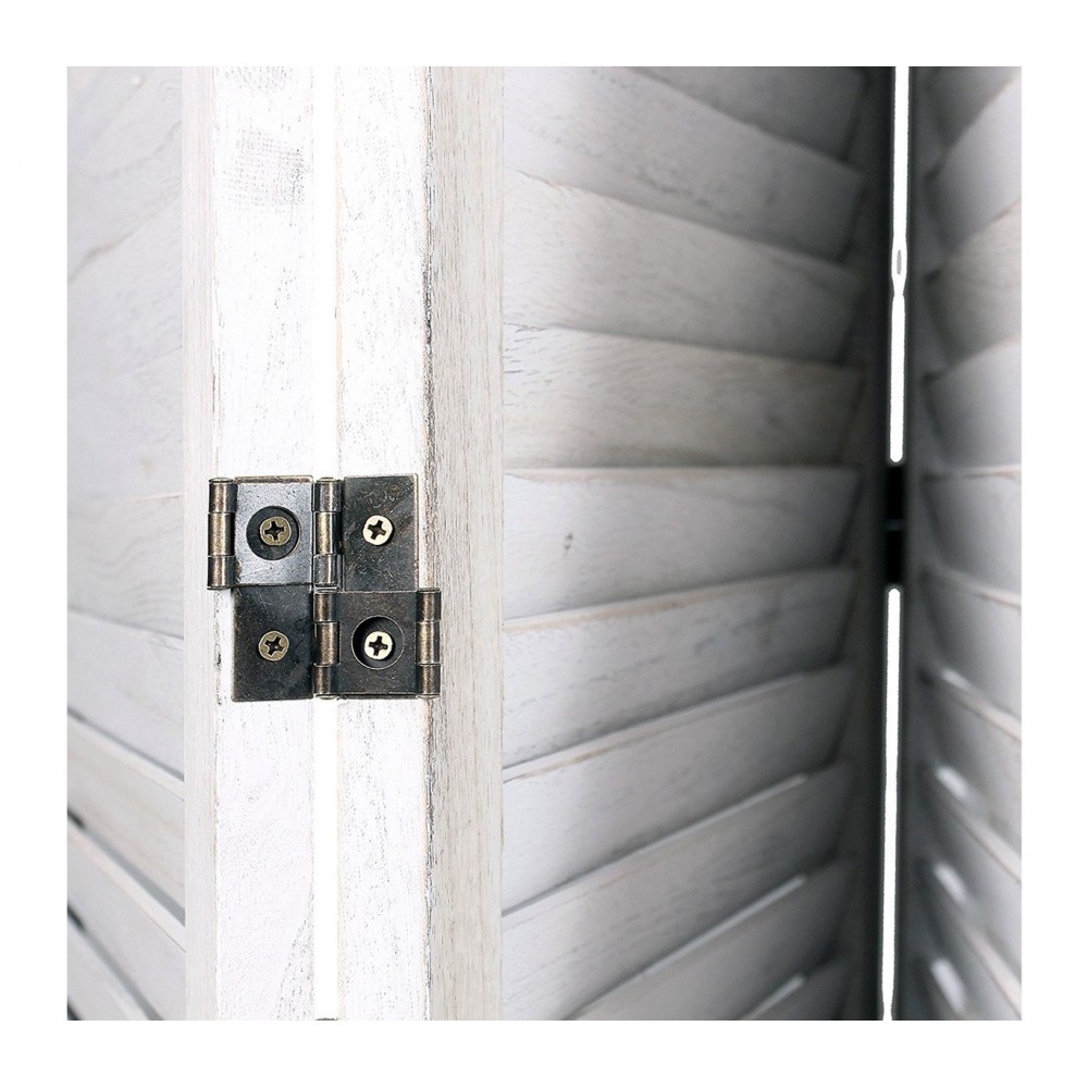 394465 Paravent modèle classique en bois blanc vieilli 170 x 40 cm