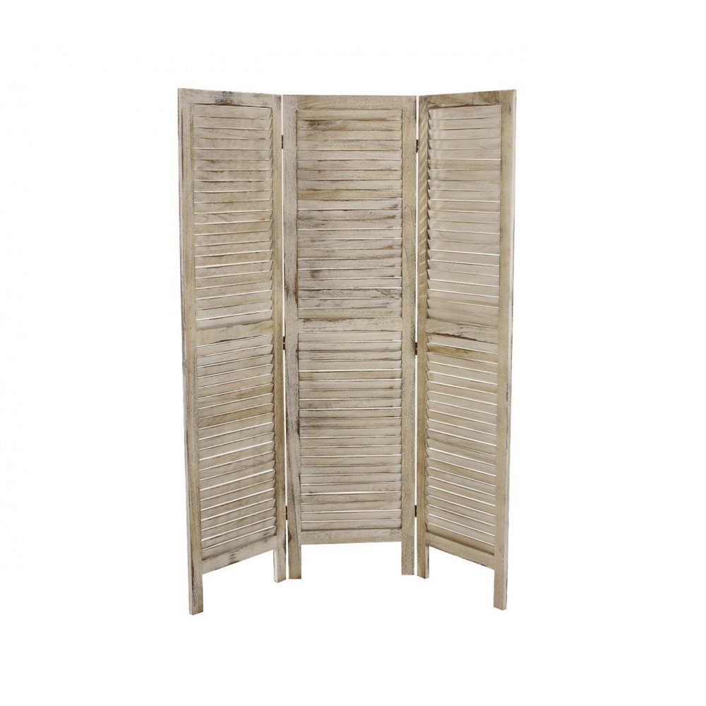 394465 Paravent modèle classique en bois blanc vieilli 170 x 40 cm