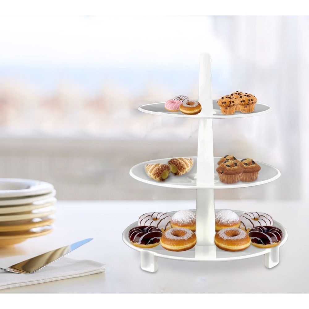 296158 Serviteur à 3 étages pour snacks et gâteaux économise espace 27 x 22 cm