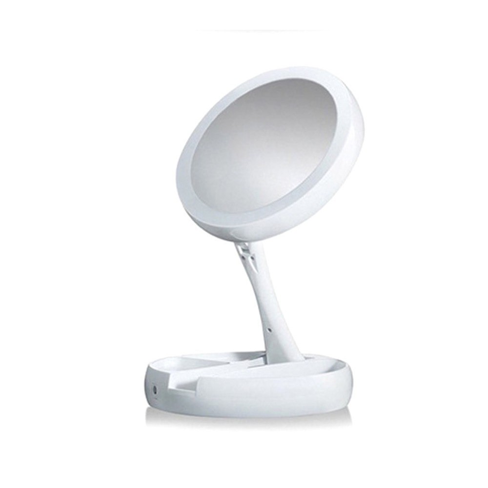 134006 Miroir 2 faces grossissant 1X et 10X lumineux pliable avec compartiment