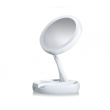 134006 Miroir 2 faces grossissant 1X et 10X lumineux pliable avec compartiment