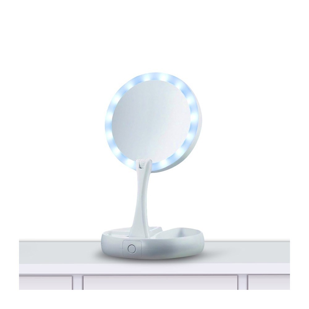 134006 Miroir 2 faces grossissant 1X et 10X lumineux pliable avec compartiment