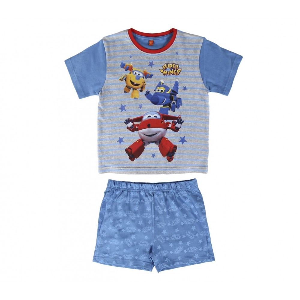 22-2108 Pyjama d’été SUPER WINGS pour garçon en coton tailles de 2 à 6 ans