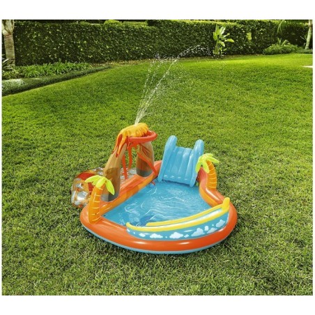 53069 Piscine Play Center modèle Volcan fond gonflable, toboggan 265x265x104cm