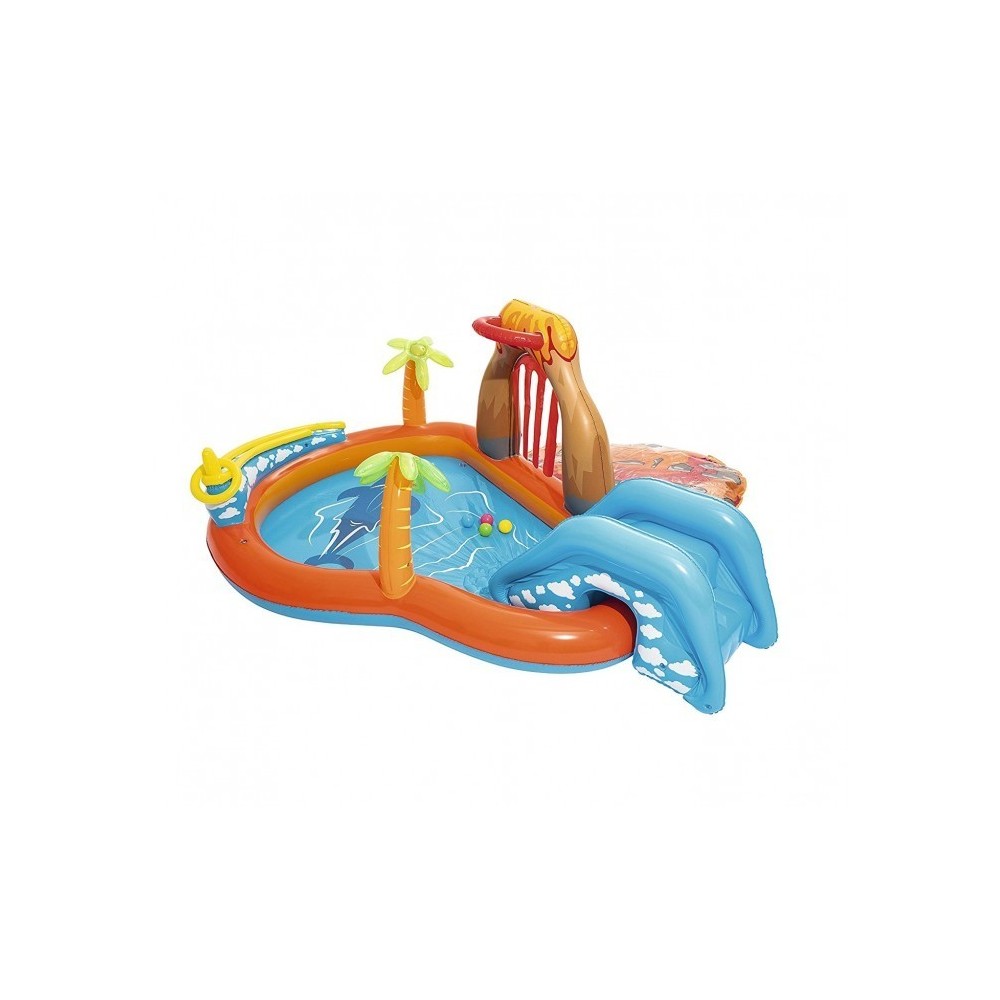 53069 Piscine Play Center modèle Volcan fond gonflable, toboggan 265x265x104cm