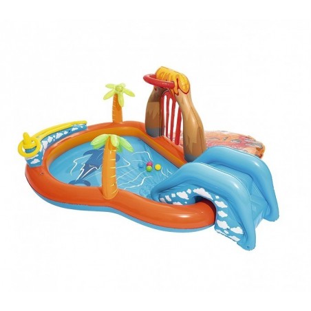 53069 Piscine Play Center modèle Volcan fond gonflable, toboggan 265x265x104cm