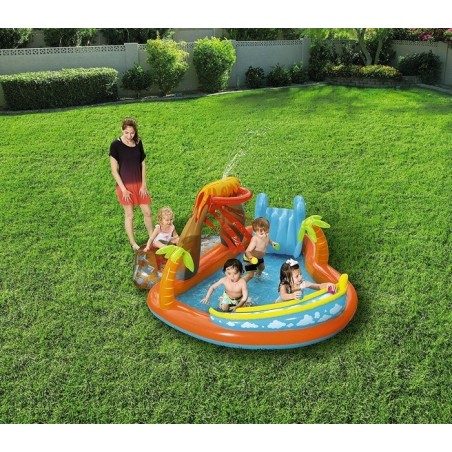 53069 Piscine Play Center modèle Volcan fond gonflable, toboggan 265x265x104cm