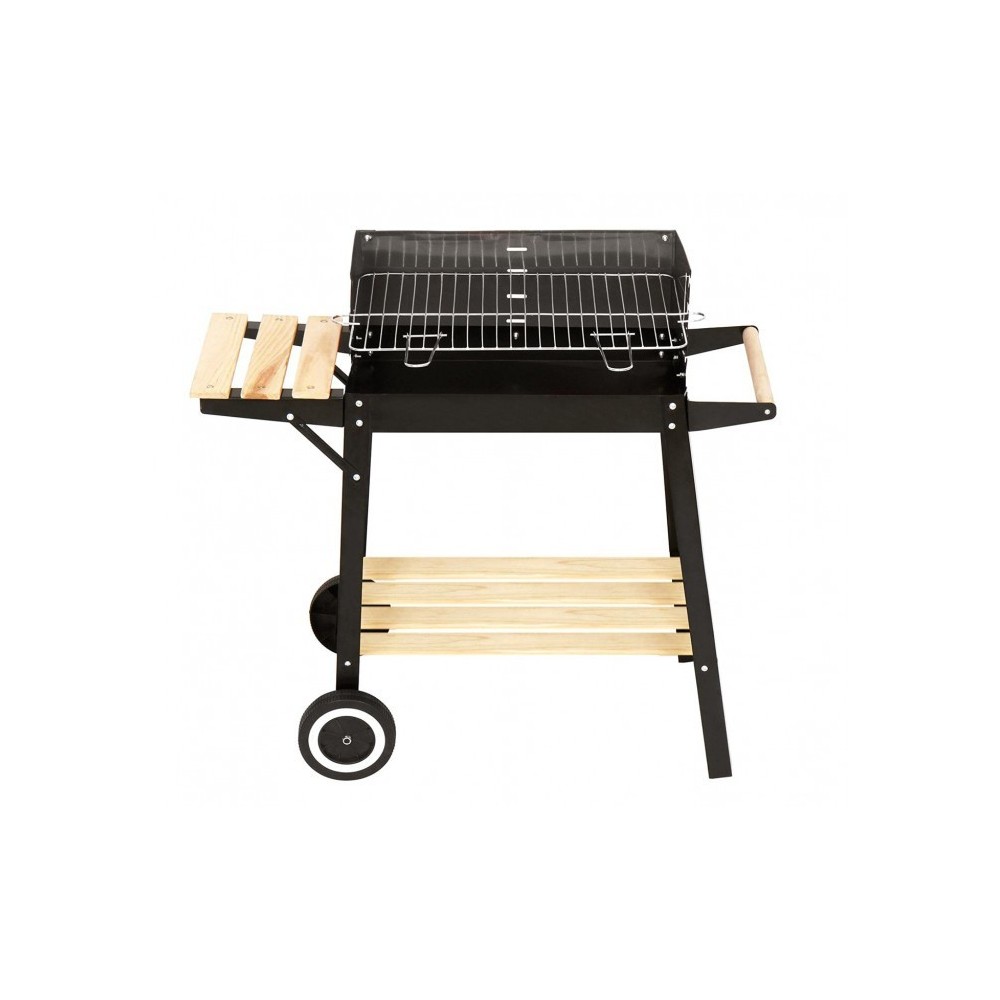 429754 Barbecue à charbon en acier et bois et roues à transporter 58x33x68cm