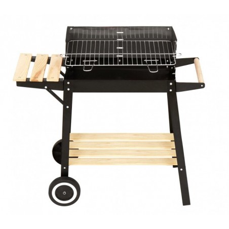 429754 Barbecue à charbon en acier et bois et roues à transporter 58x33x68cm