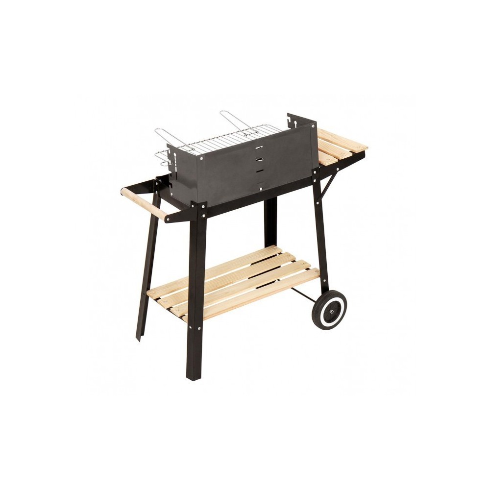 429754 Barbecue à charbon en acier et bois et roues à transporter 58x33x68cm