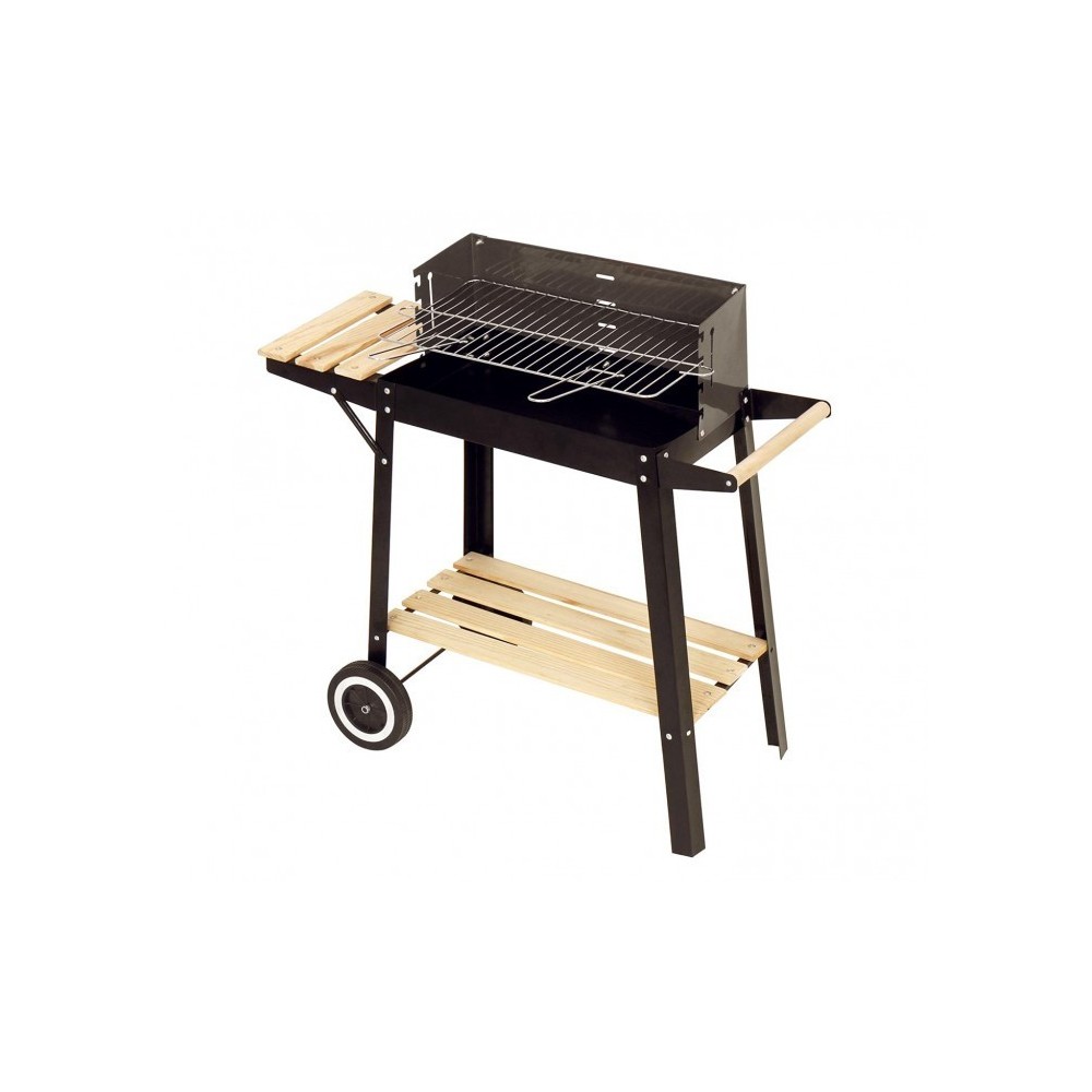 429754 Barbecue à charbon en acier et bois et roues à transporter 58x33x68cm