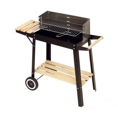 429754 Barbecue à charbon en acier et bois et roues à transporter 58x33x68cm