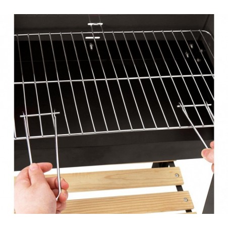 429754 Barbecue à charbon en acier et bois et roues à transporter 58x33x68cm