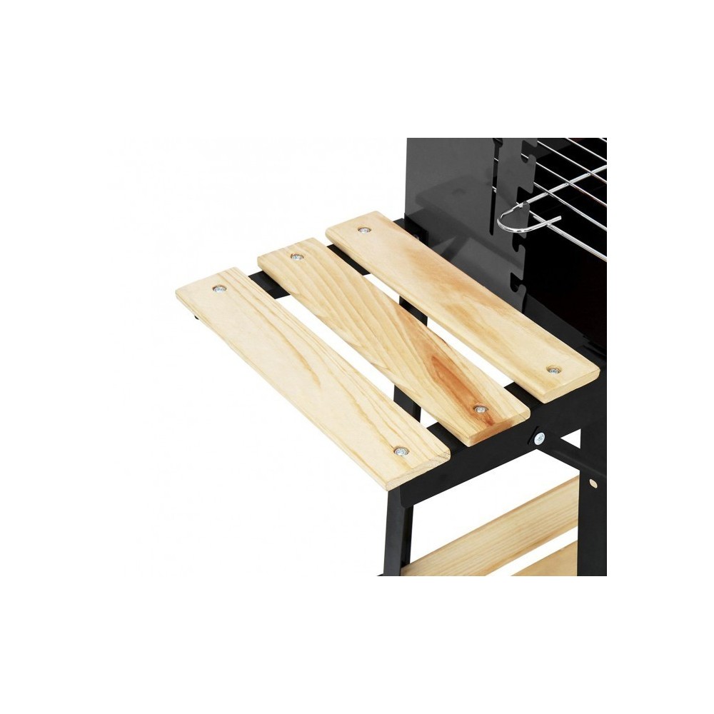 429754 Barbecue à charbon en acier et bois et roues à transporter 58x33x68cm