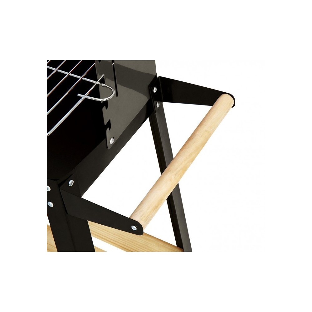 429754 Barbecue à charbon en acier et bois et roues à transporter 58x33x68cm