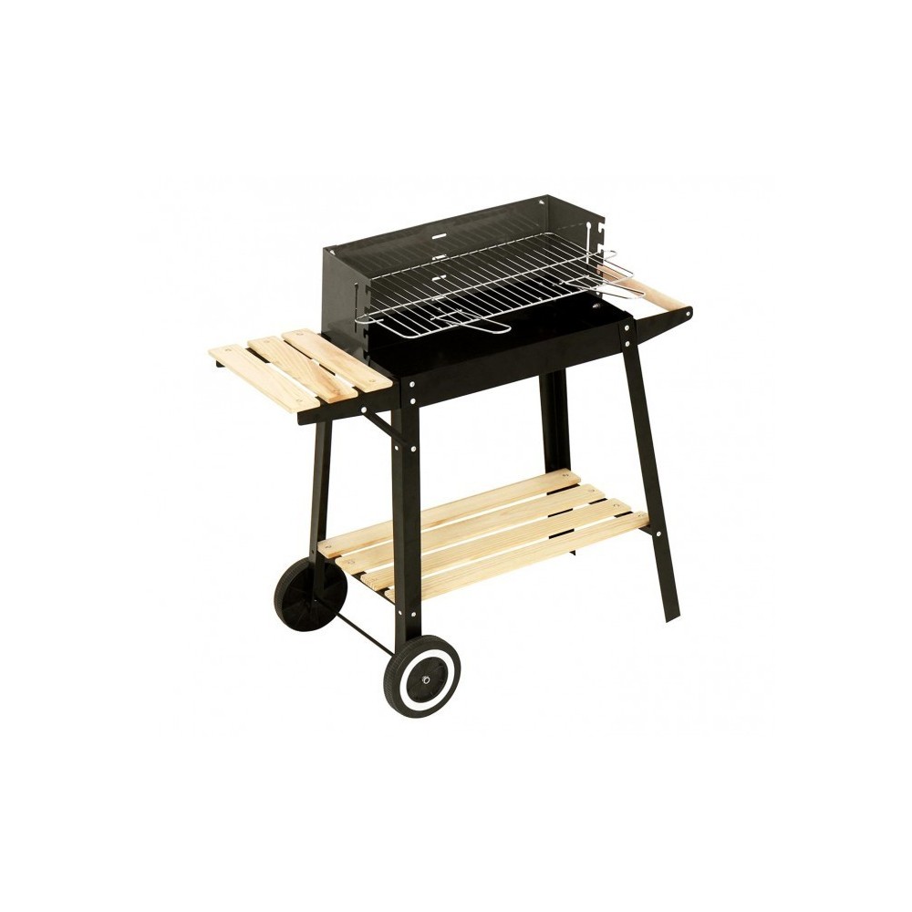 429754 Barbecue à charbon en acier et bois et roues à transporter 58x33x68cm