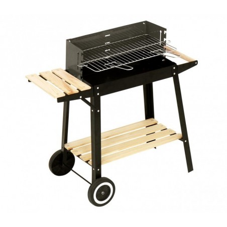 429754 Barbecue à charbon en acier et bois et roues à transporter 58x33x68cm