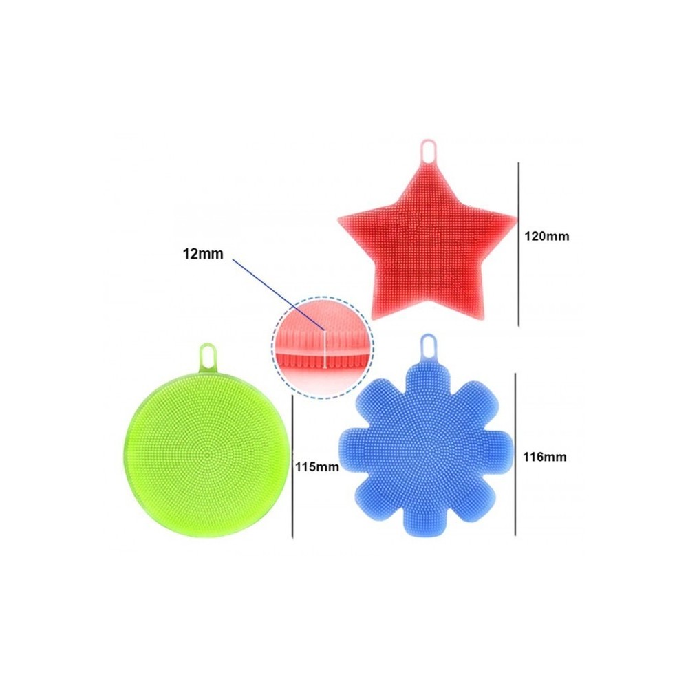 Set de 3 éponges en silicone BEST GRIP SPONGE avec picots, nettoyage en douceur