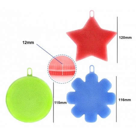 Set de 3 éponges en silicone BEST GRIP SPONGE avec picots, nettoyage en douceur