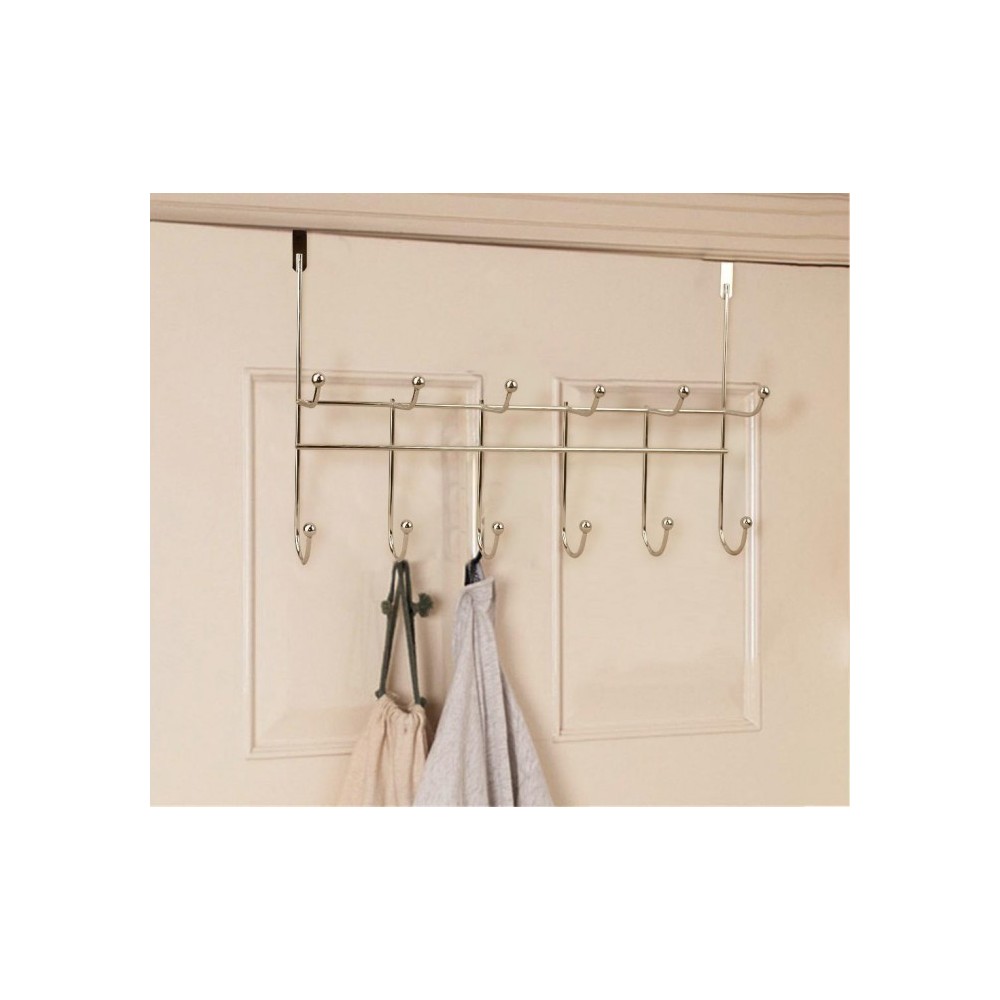 364154 porte-manteau à suspendre, 12 crochets en acier chromé 48x29x8