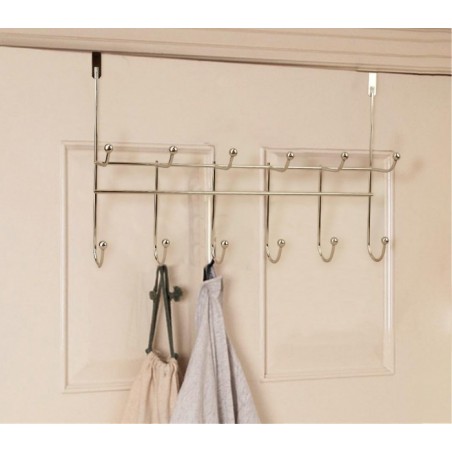 364154 porte-manteau à suspendre, 12 crochets en acier chromé 48x29x8