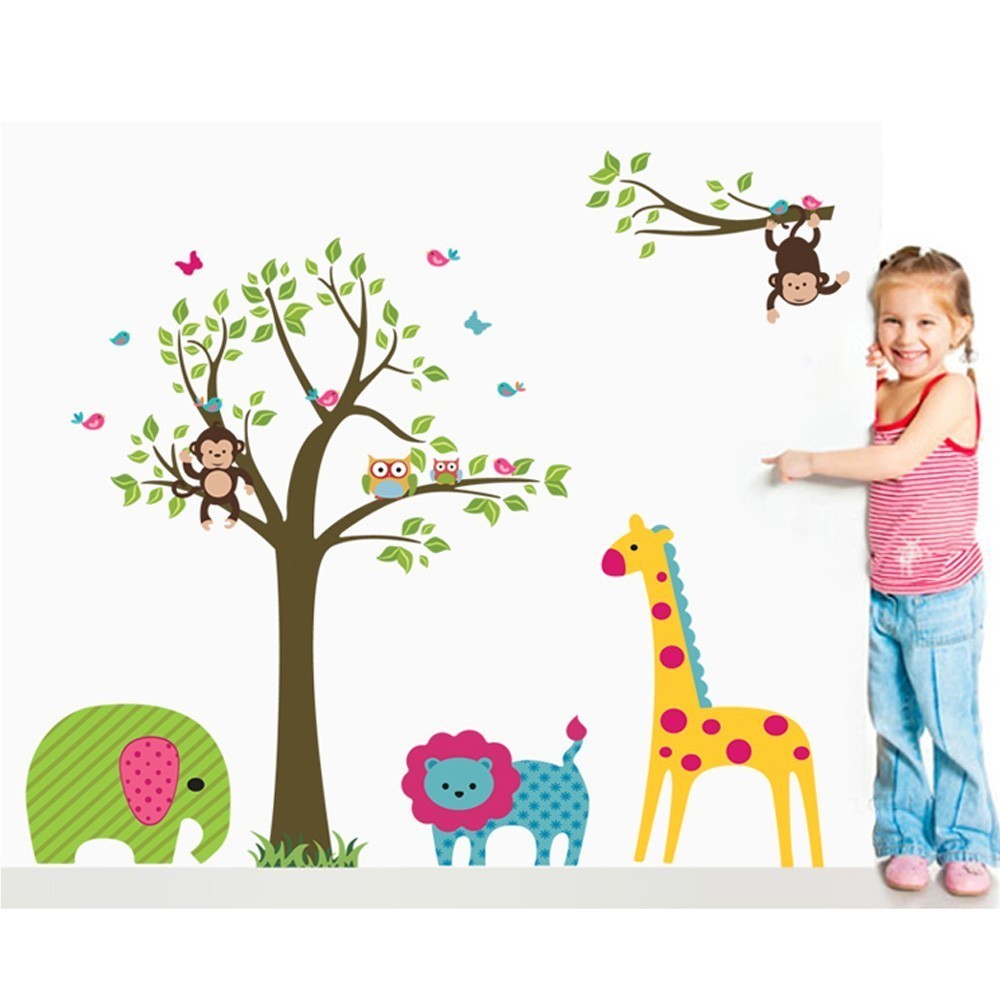 Décoration - sticker mural autocollant - enfant vignette-animaux 90 x 60 cm