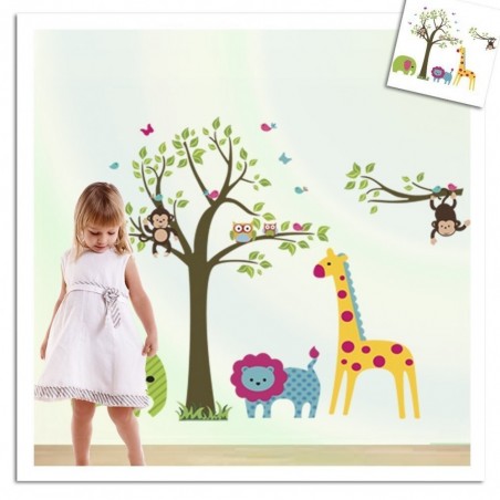 Décoration - sticker mural autocollant - enfant vignette-animaux 90 x 60 cm