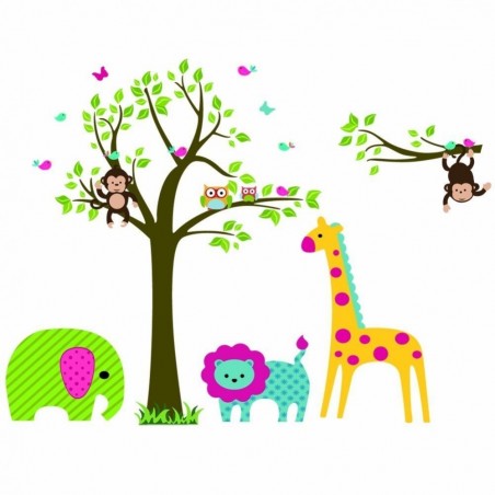 Décoration - sticker mural autocollant - enfant vignette-animaux 90 x 60 cm