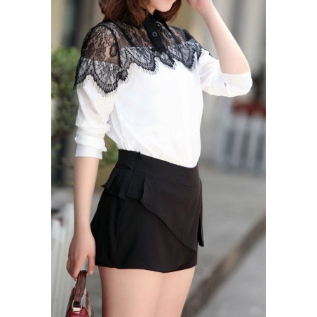 Chemisier blanc femme fille noire dentelle brodée mode printemps mode d'hiver