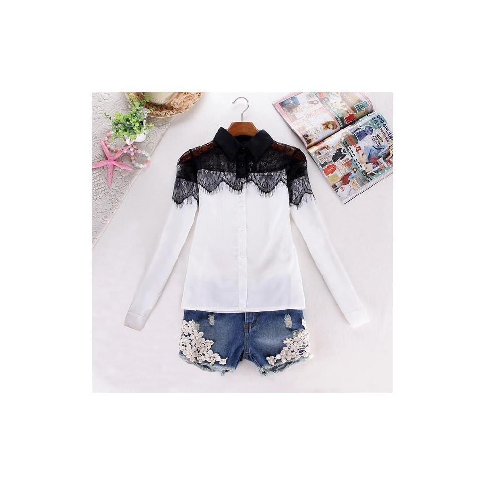 Chemisier blanc femme fille noire dentelle...