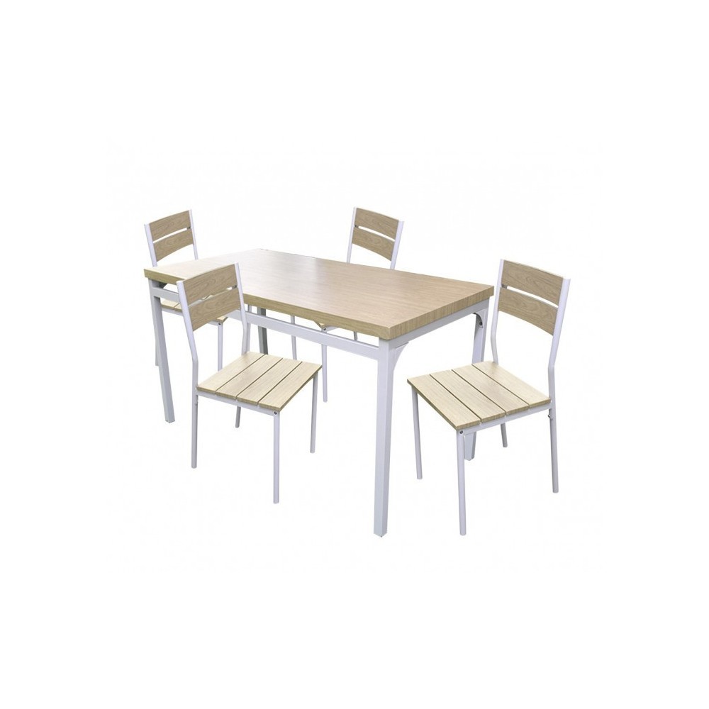 433843 Table de jardin AH avec 4 chaises en métal et bois clair 110x70x75 cm