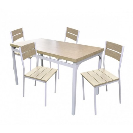 433843 Table de jardin AH avec 4 chaises en métal et bois clair 110x70x75 cm